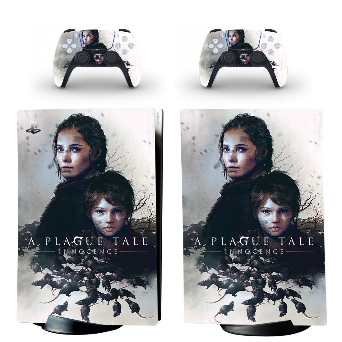 A Plague Tale decal skin for PS5 digital Console with 2 Controllers