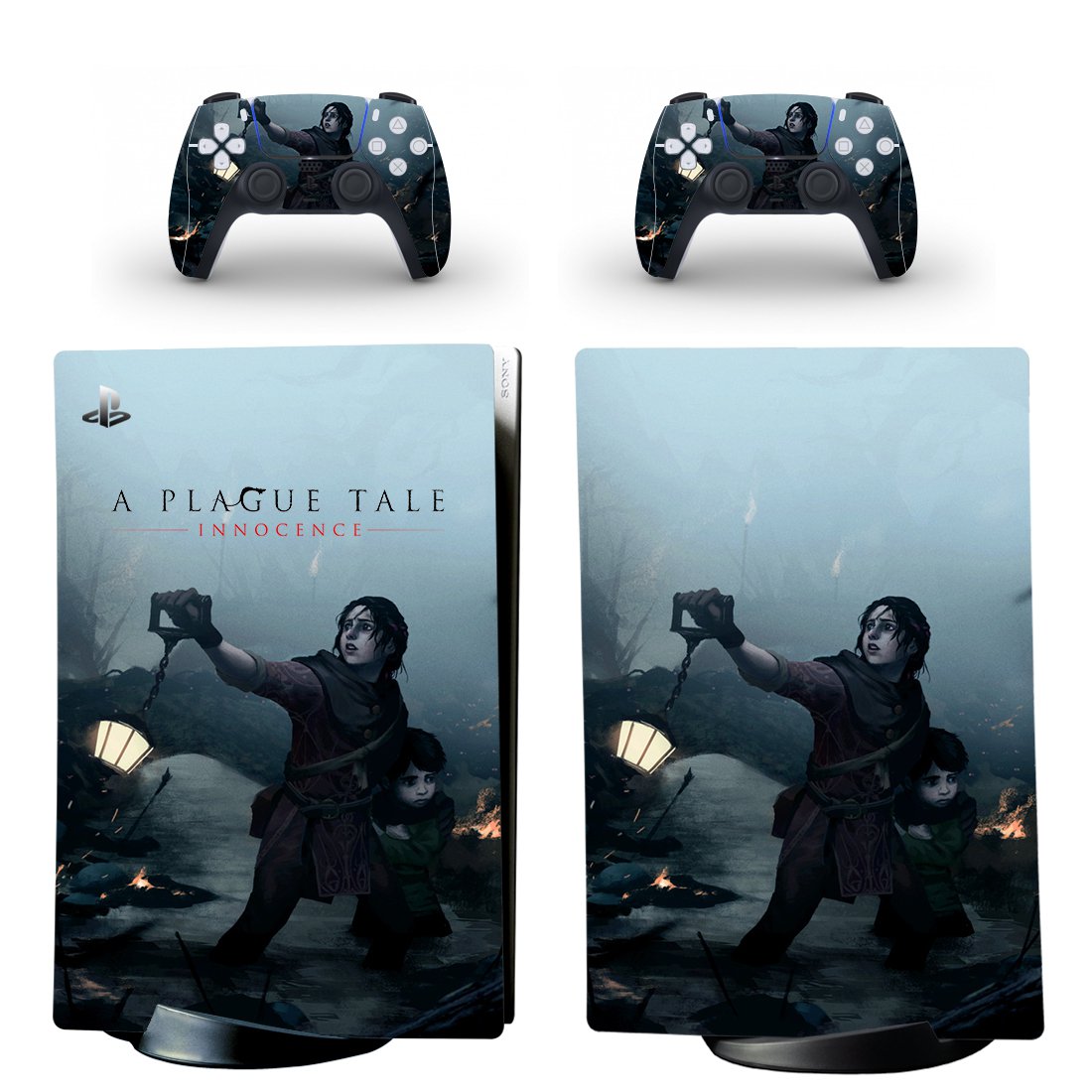 A Plague Tale decal skin for PS5 digital Console with 2 Controllers