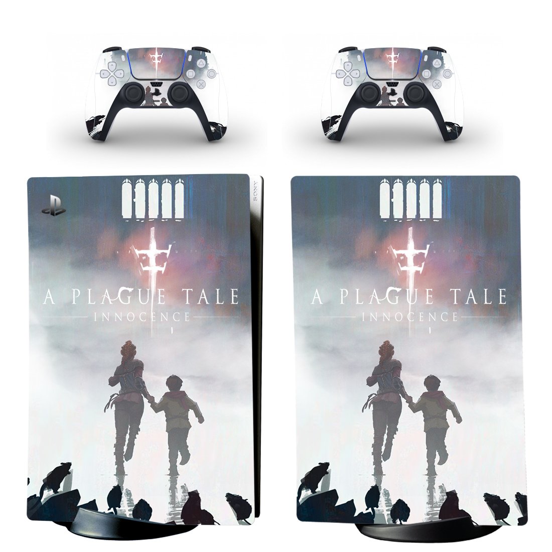 A Plague Tale decal skin for PS5 digital Console with 2 Controllers