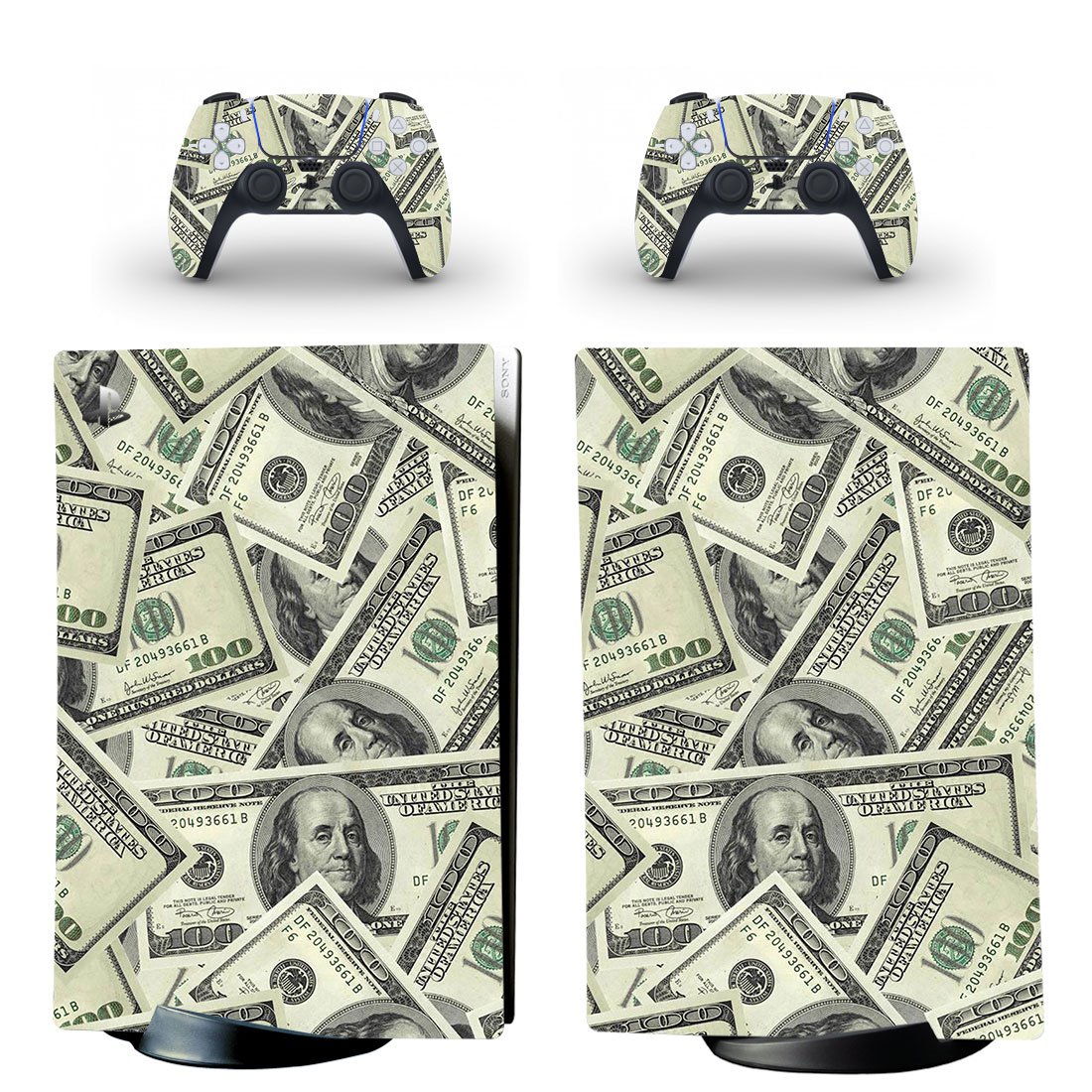Dollar Texture decal skin for PS5 digital Console with 2 Controllers