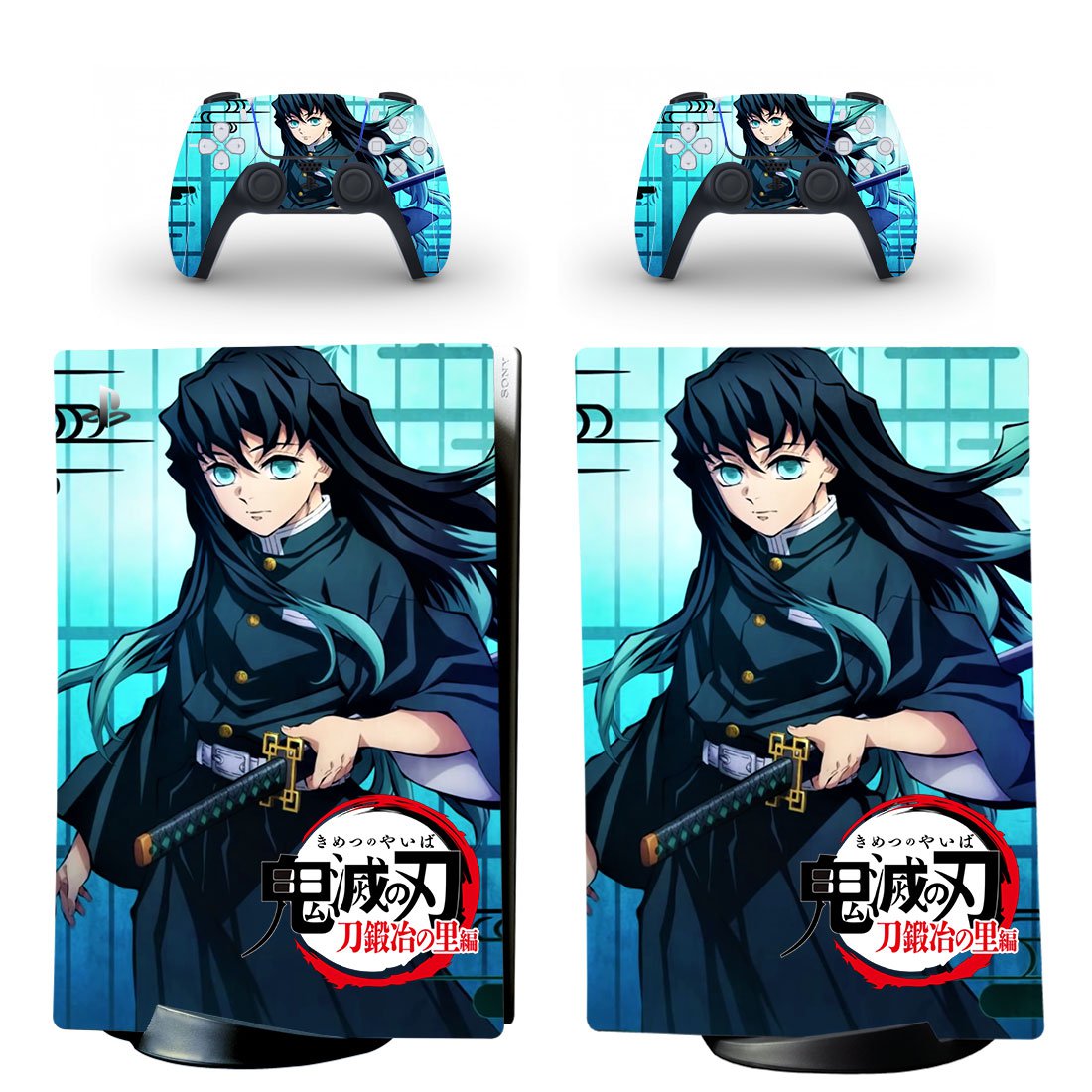 Demon Slayer decal skin for PS5 digital Console with 2 Controllers