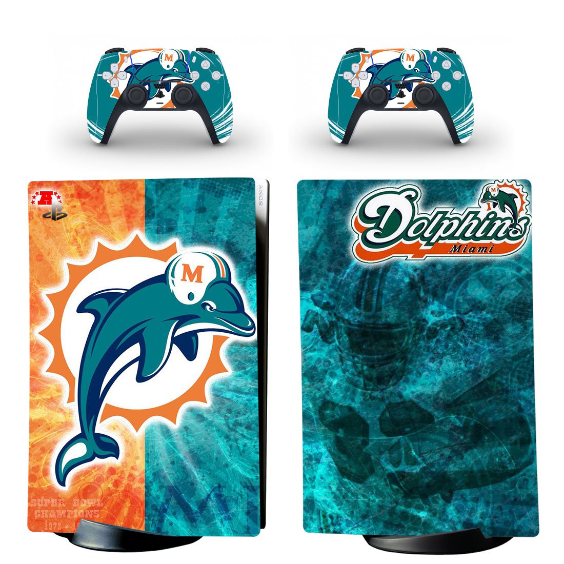 Miami Dolphins decal skin for PS5 digital Console with 2 Controllers