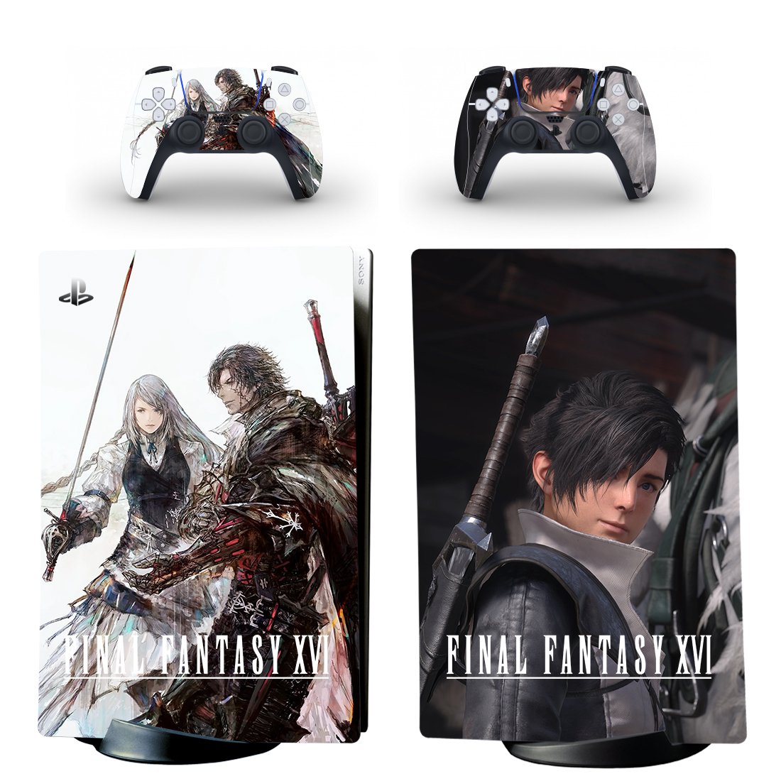 Final Fantasy 16 decal skin for PS5 digital Console with 2 Controllers