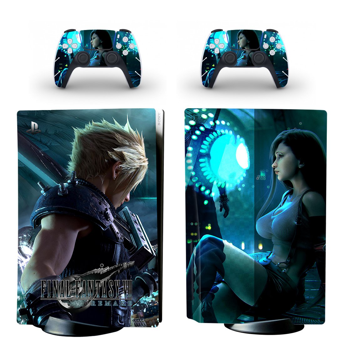Final Fantasy 7 decal skin for PS5 disc Console with 2 Controllers