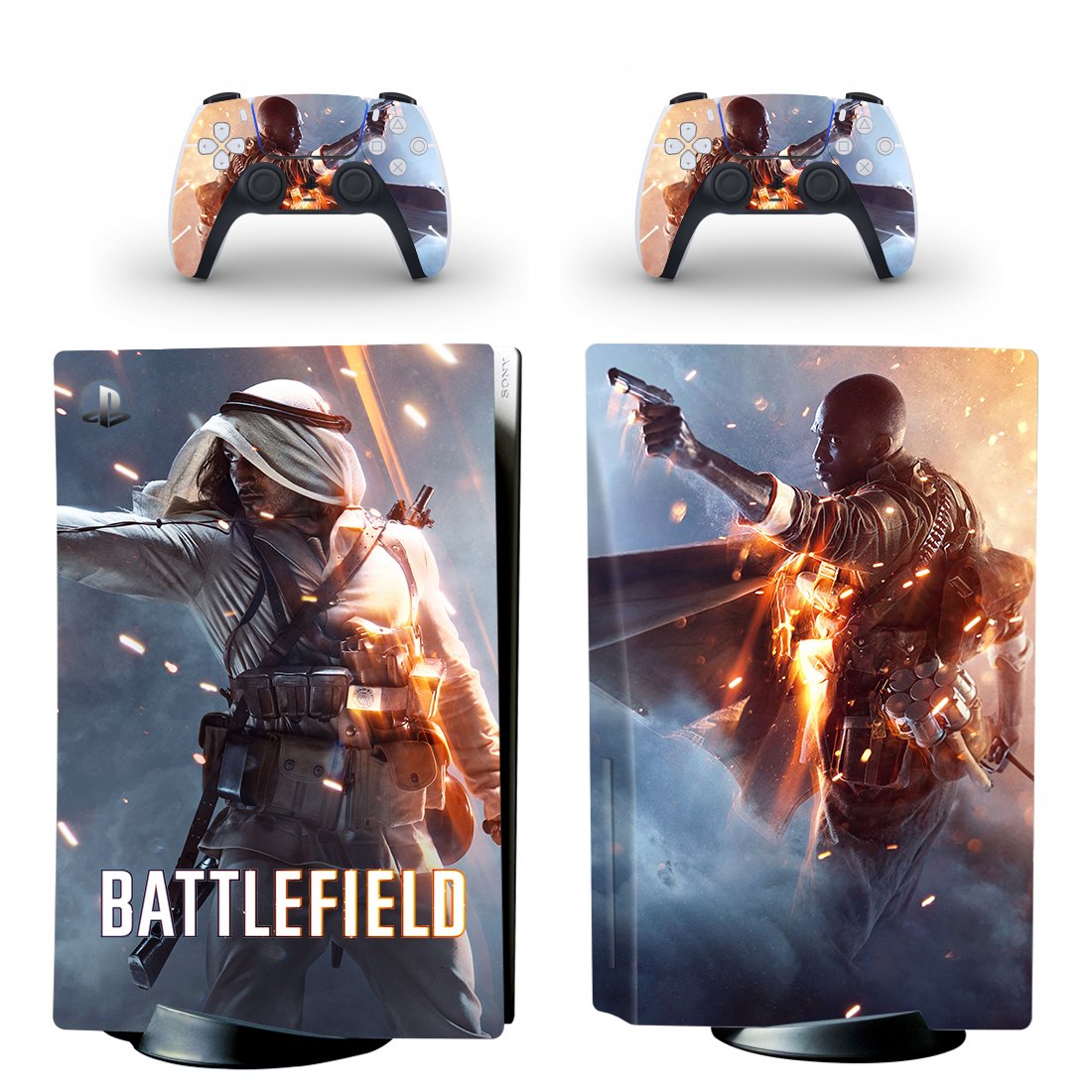 Battlefield decal skin for PS5 disc Console with 2 Controllers