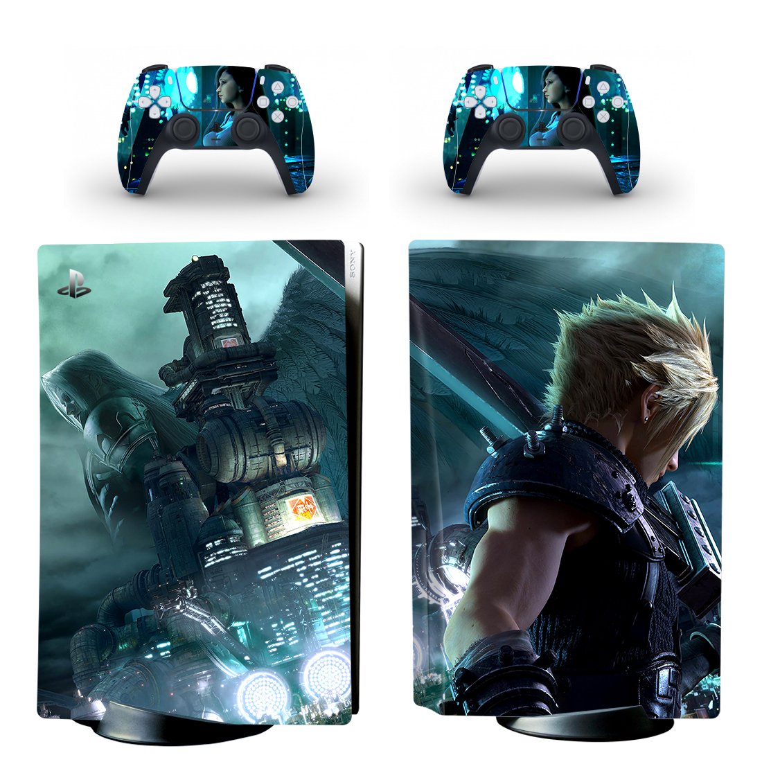 Final Fantasy 7 decal skin for PS5 disc Console with 2 Controllers