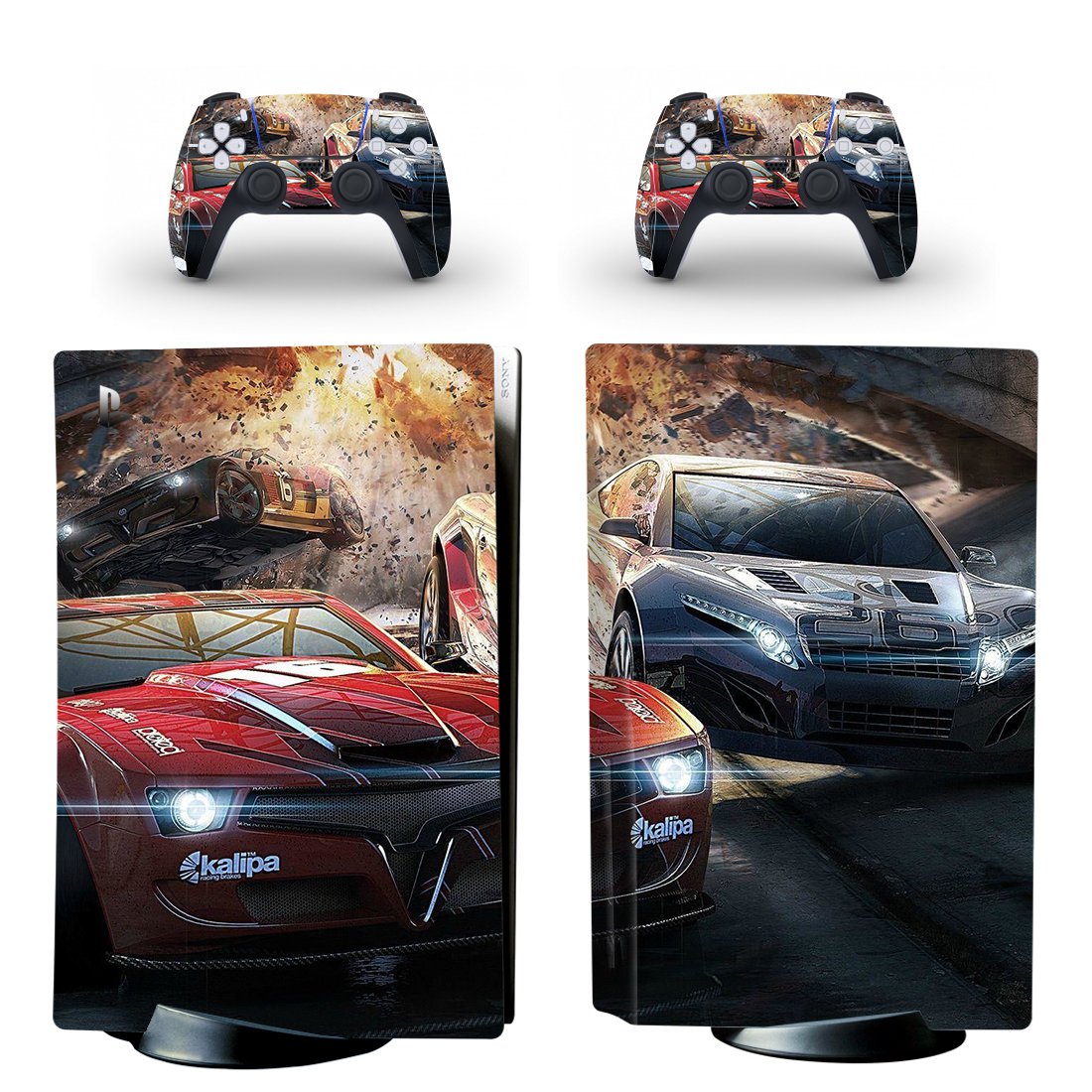 Car Racing decal skin for PS5 disc Console with 2 Controllers