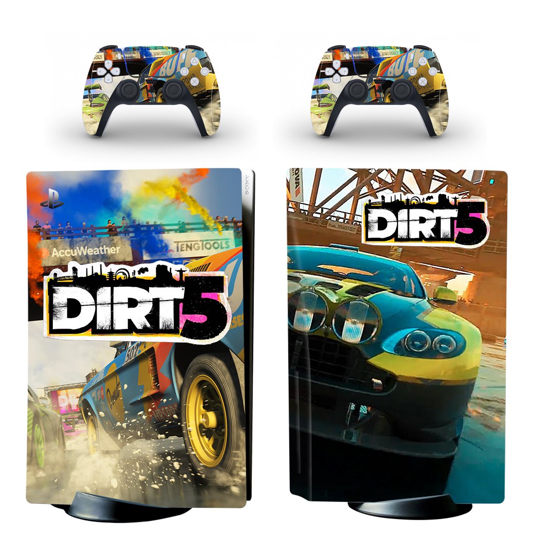 Dirt 5 decal skin for PS5 disc Console with 2 Controllers