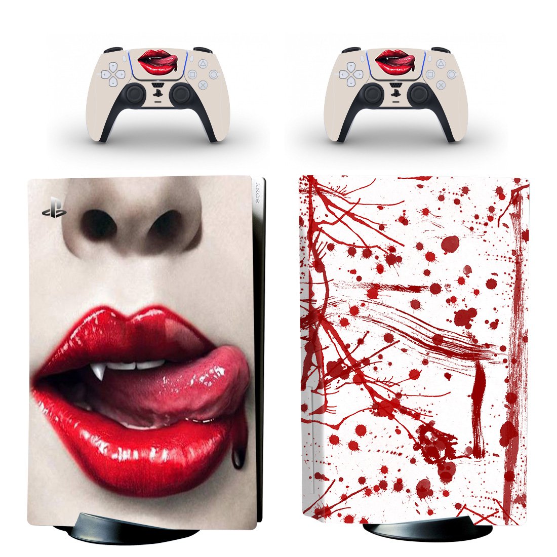 Lip Blood Texture decal skin for PS5 disc Console with 2 Controllers