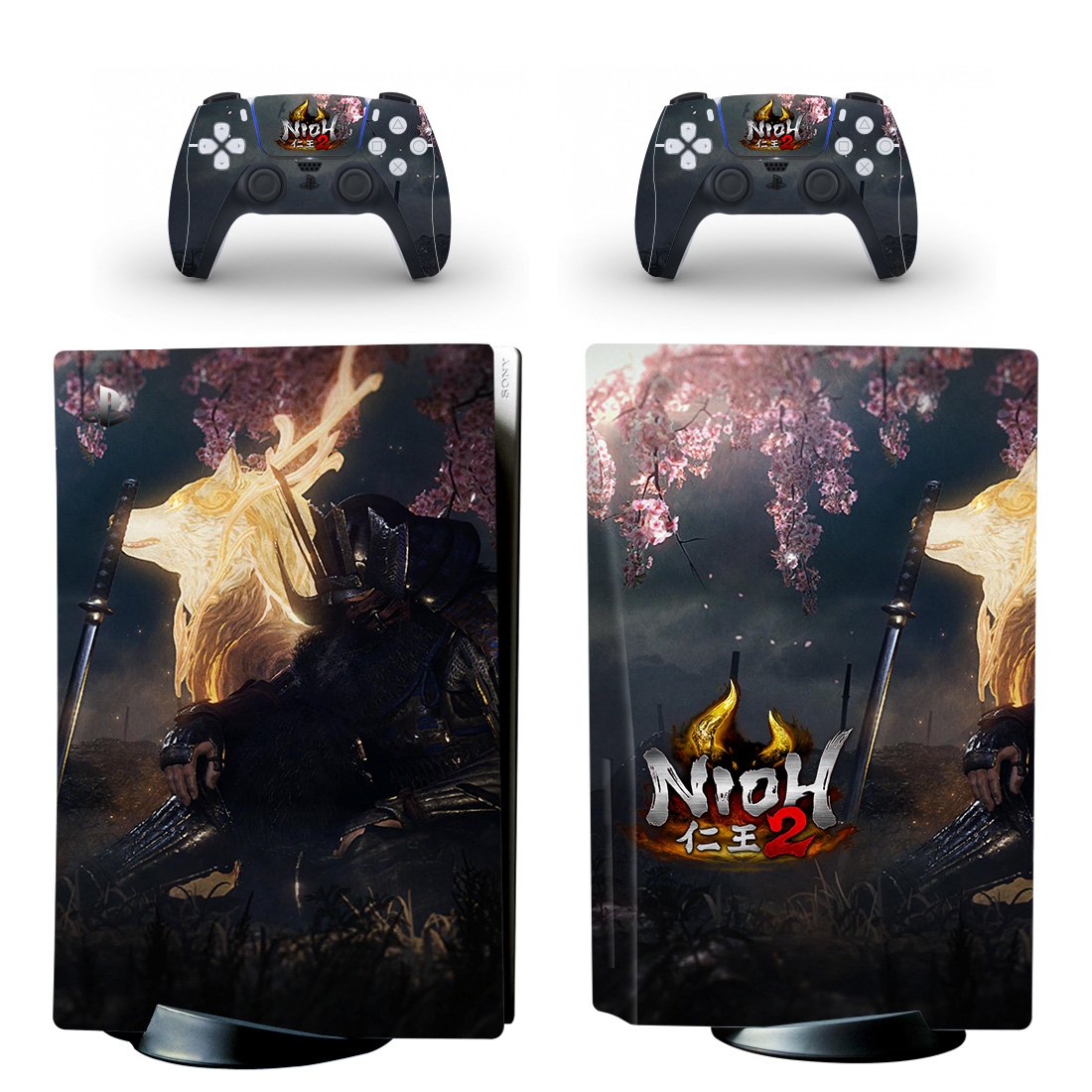 Nioh 2 decal skin for PS5 disc Console with 2 Controllers