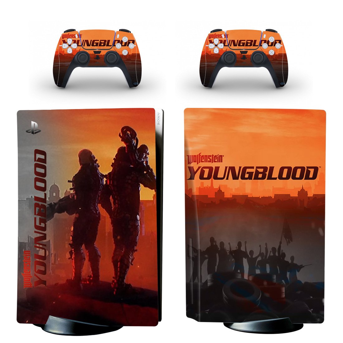 Wolfenstein Youngblood decal skin for PS5 disc Console with 2 Controllers