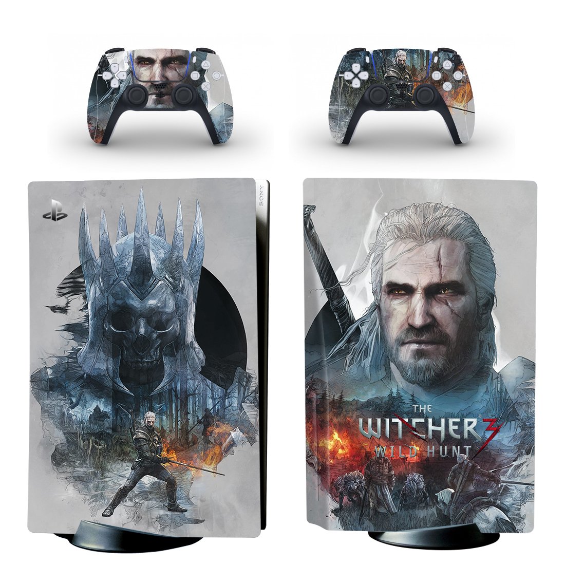 The Witcher Wild Hunt decal skin for PS5 disc Console with 2 Controllers