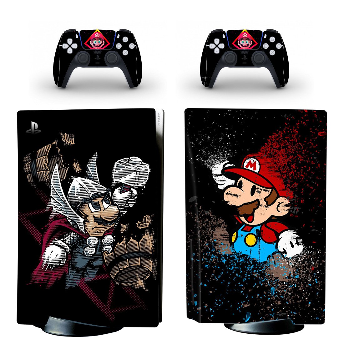 Super Mario decal skin for PS5 disc Console with 2 Controllers