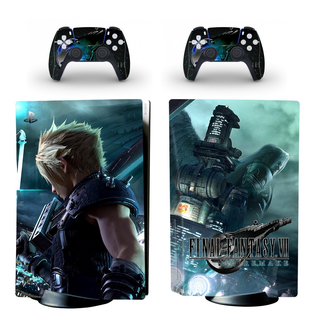 Final Fantasy 7 decal skin for PS5 disc Console with 2 Controllers