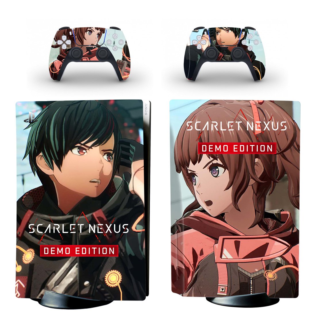 SCARLET NEXUS decal skin for PS5 disc Console with 2 Controllers