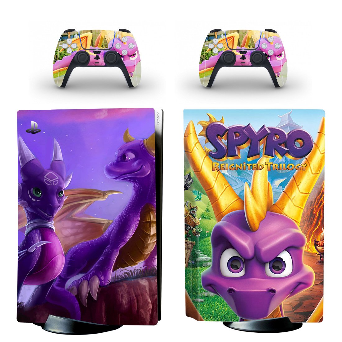 Spyro the dragon decal skin for PS5 disc Console with 2 Controllers