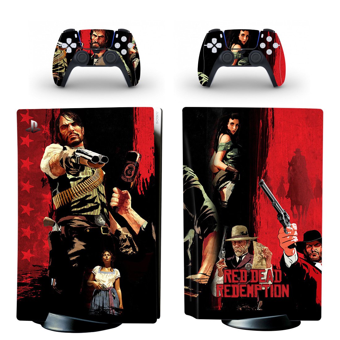 Red Dead Redemption decal skin for PS5 disc Console with 2 Controllers