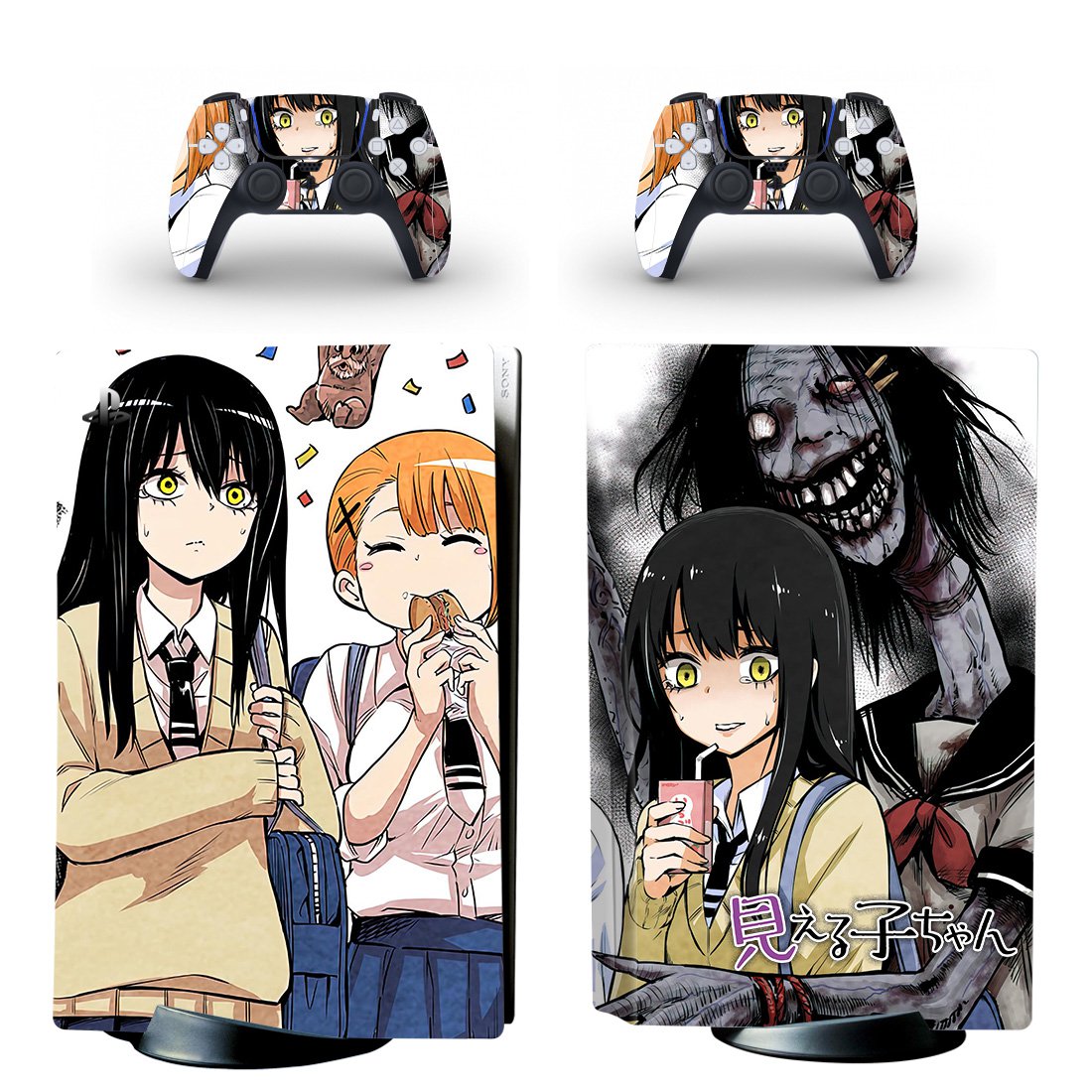 Mieruko chan decal skin for PS5 disc Console with 2 Controllers