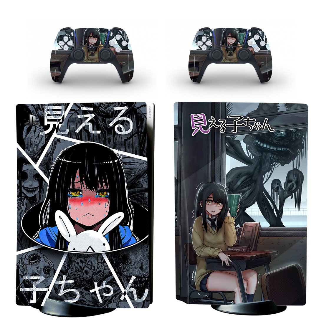 Mieruko chan decal skin for PS5 disc Console with 2 Controllers