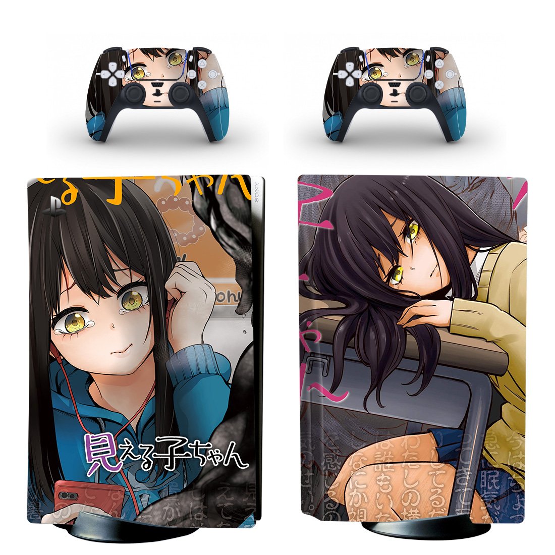 Mieruko chan decal skin for PS5 disc Console with 2 Controllers