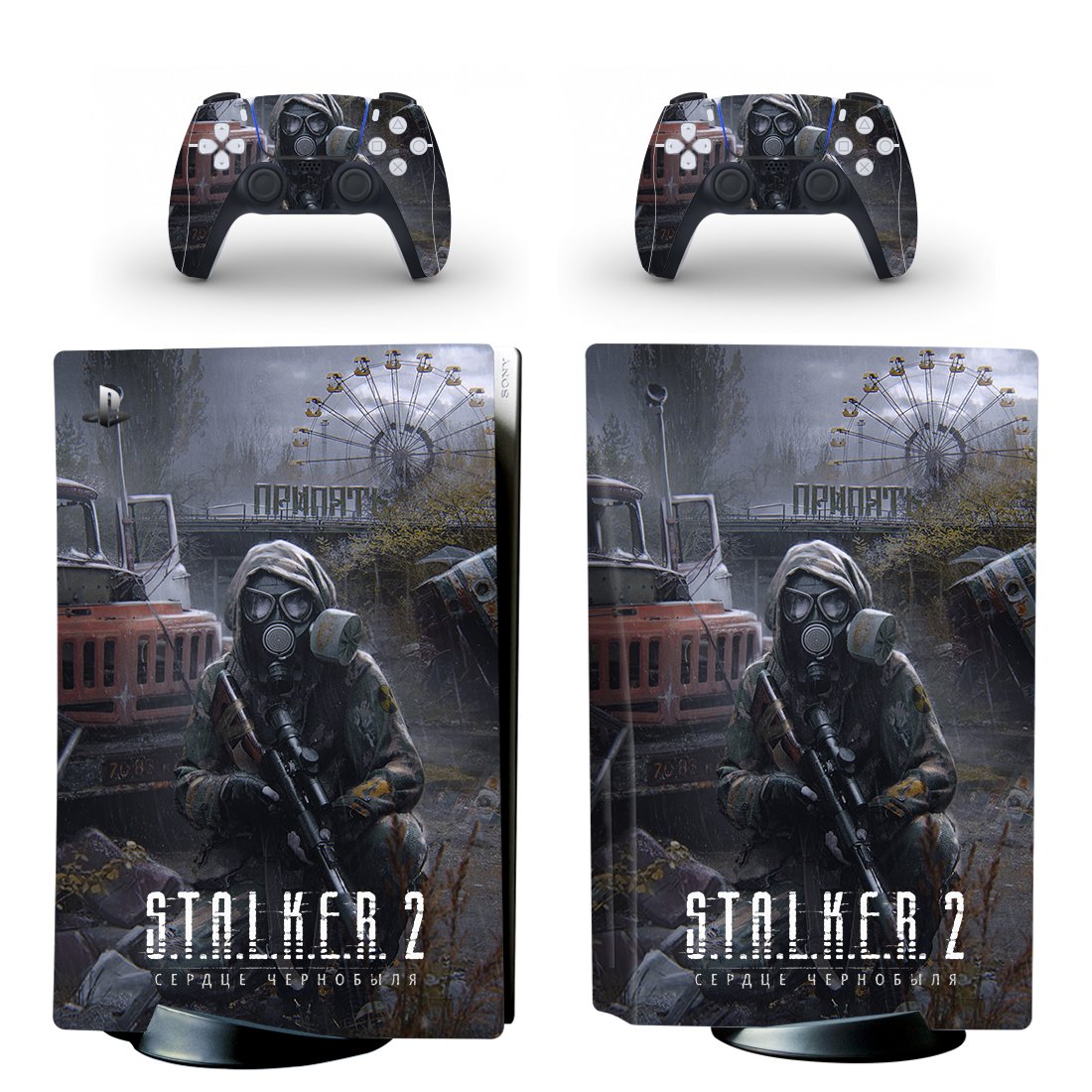 Stalker 2 decal skin for PS5 disc Console with 2 Controllers