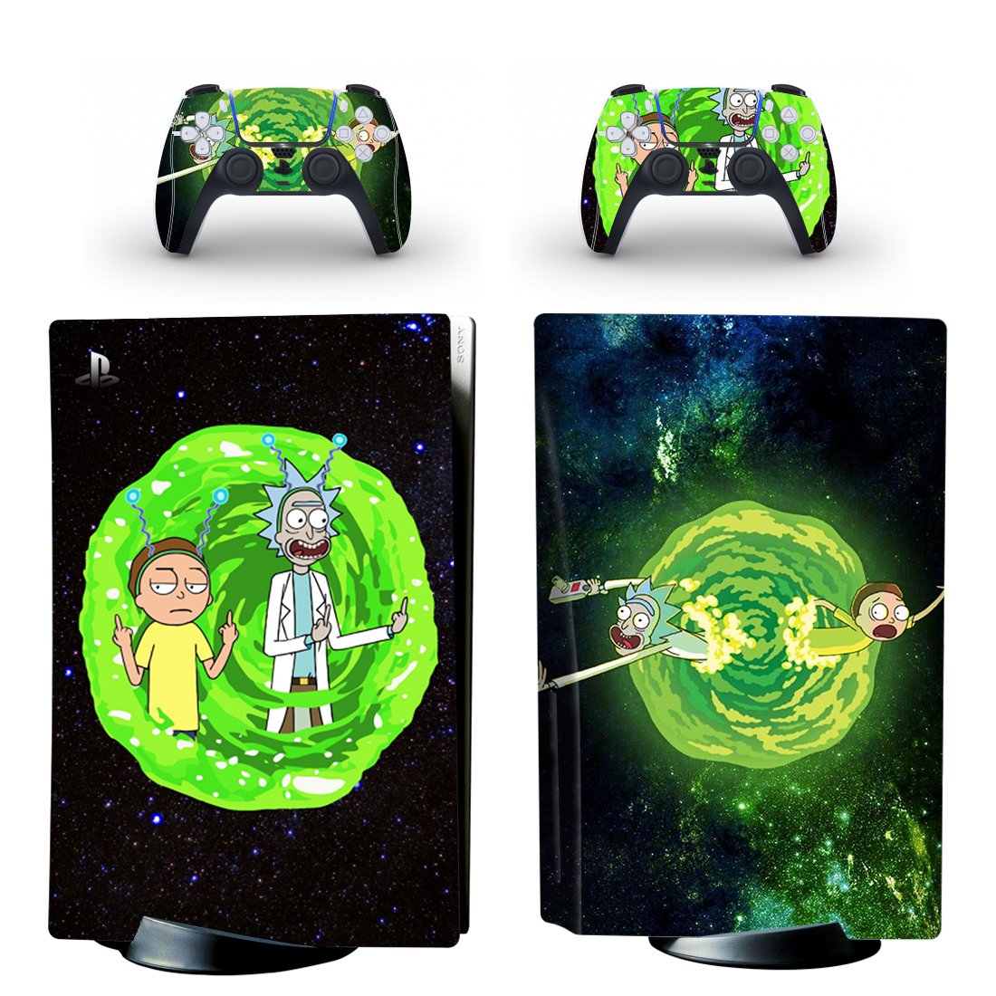 Rick and Morty decal skin for PS5 disc Console with 2 Controllers