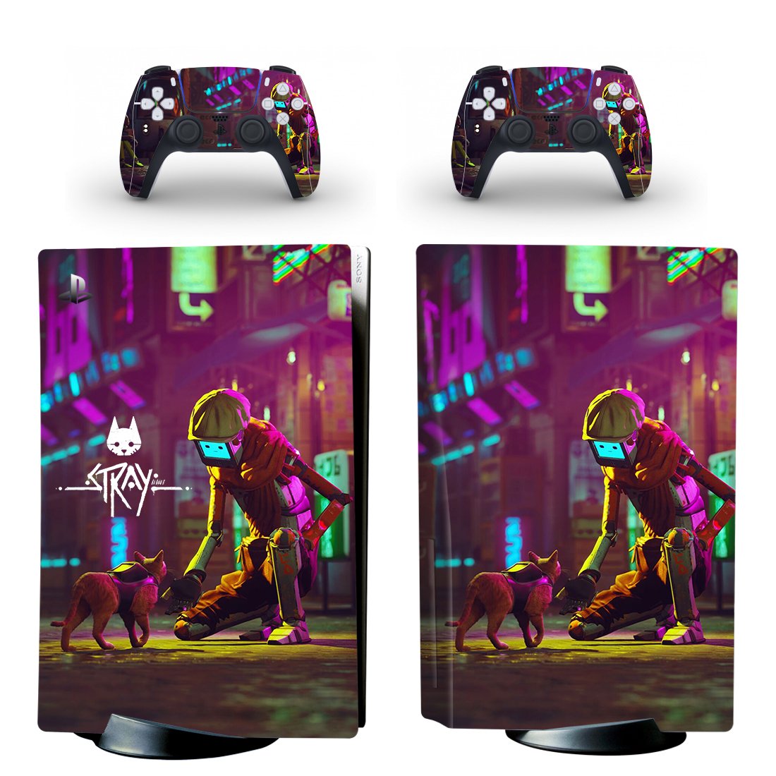 Stray decal skin for PS5 disc Console with 2 Controllers