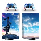 Anime Suzume decal skin for PS5 disc Console with 2 Controllers