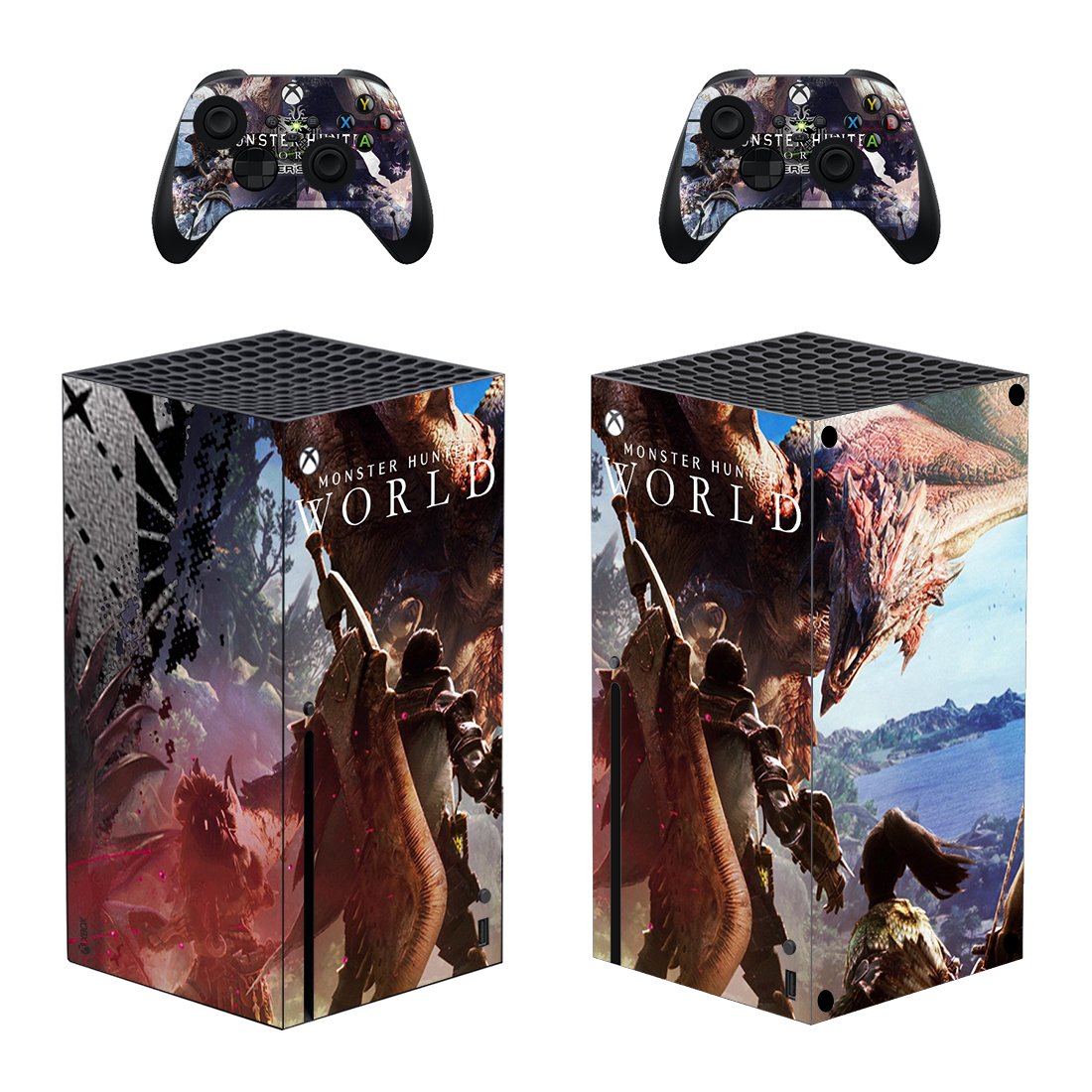 Monster Hunter World decal skin sticker for Xbox Series X console with controllers