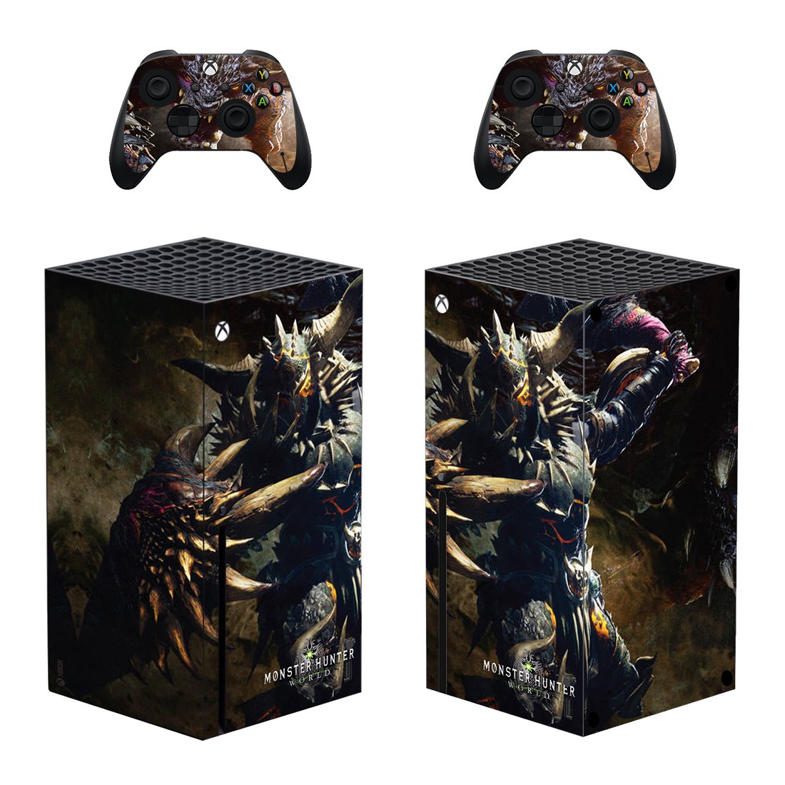 Monster Hunter World decal skin sticker for Xbox Series X console with controllers
