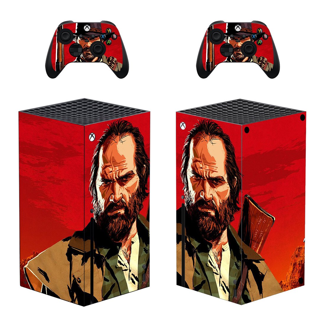 Red Dead Redemption 2 decal skin sticker for Xbox Series X console with controllers