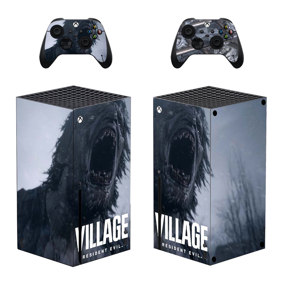 Resident Evil Village decal skin sticker for Xbox Series X console with controllers