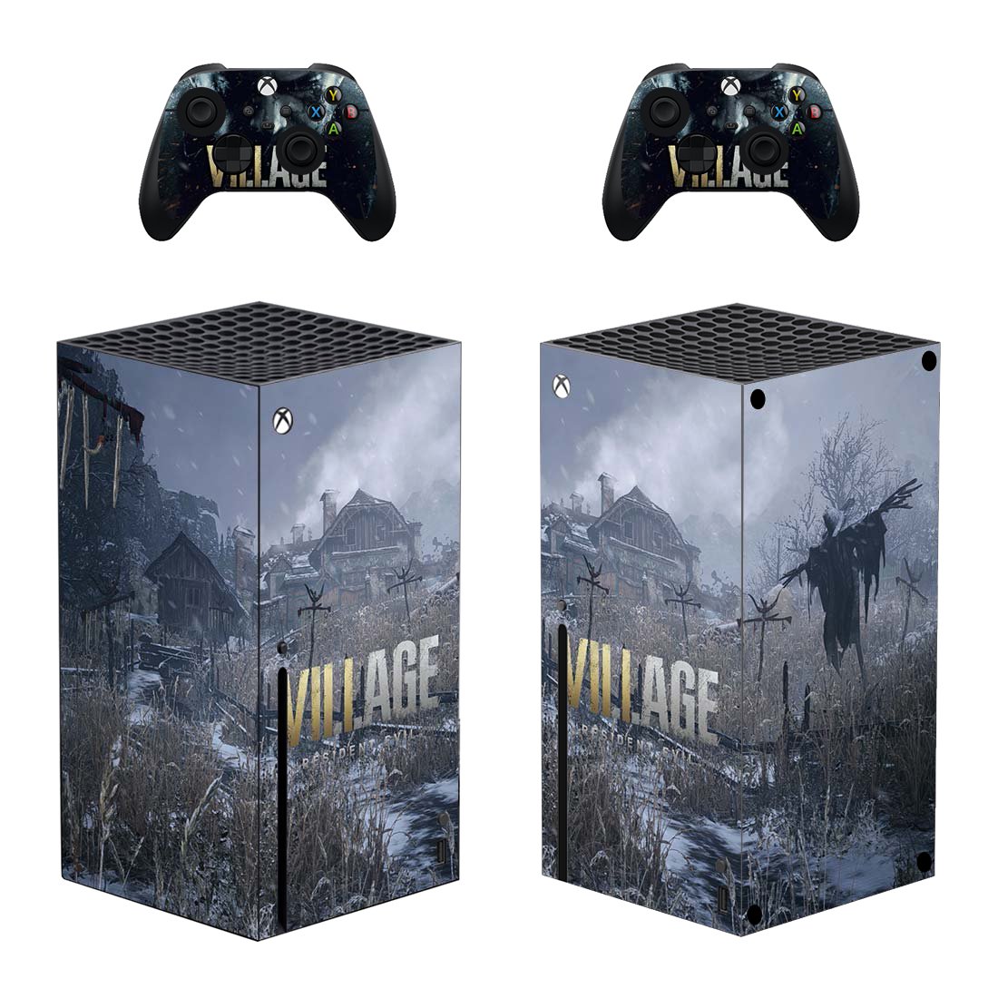 Resident Evil Village decal skin sticker for Xbox Series X console with controllers