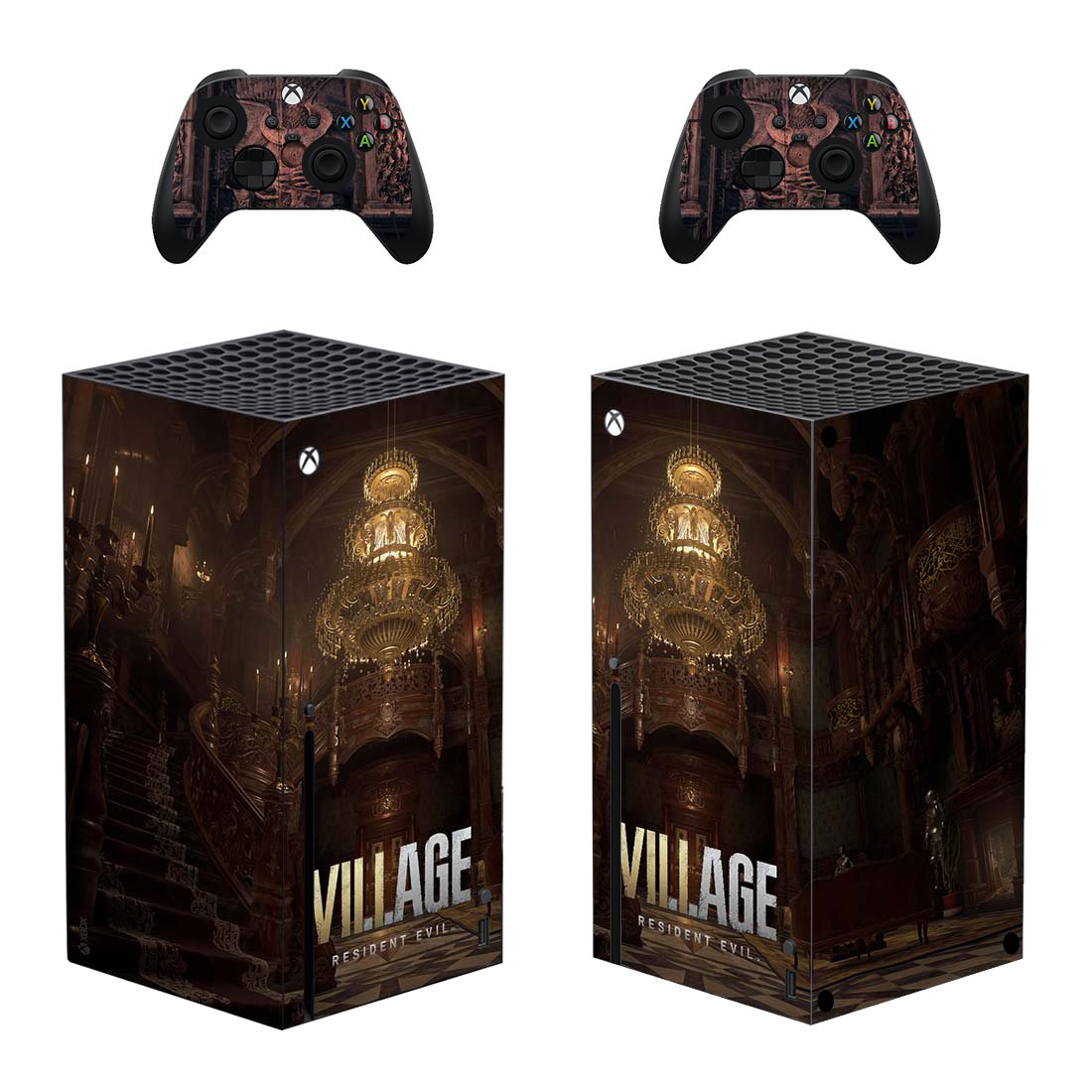 Resident Evil Village decal skin sticker for Xbox Series X console with controllers
