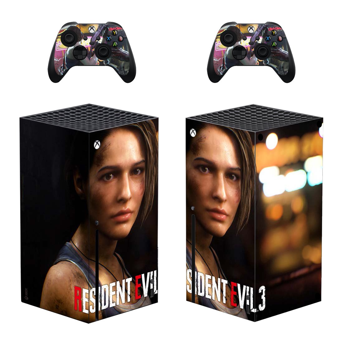 Resident Evil 3 decal skin sticker for Xbox Series X console with controllers