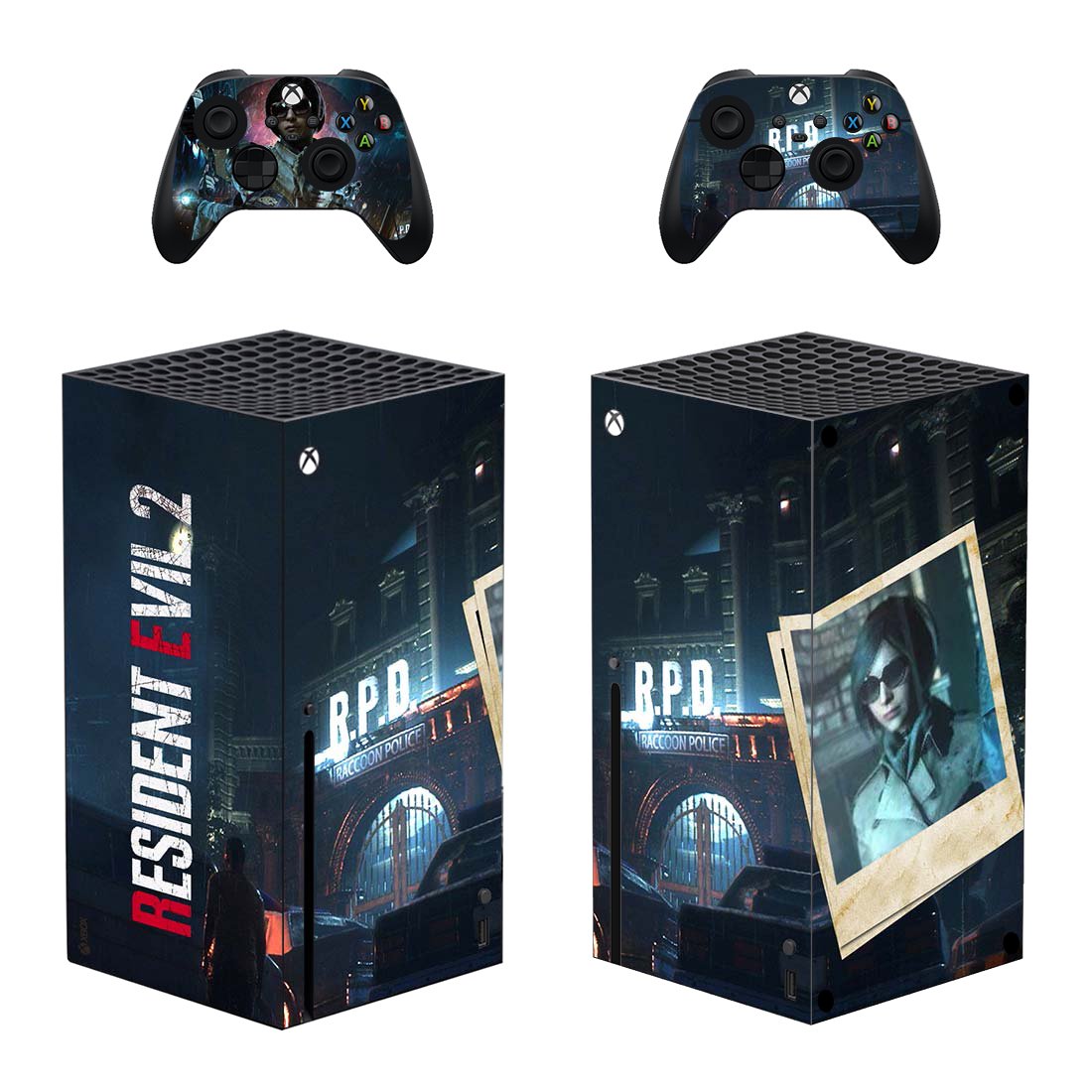 Resident Evil 2 decal skin sticker for Xbox Series X console with controllers