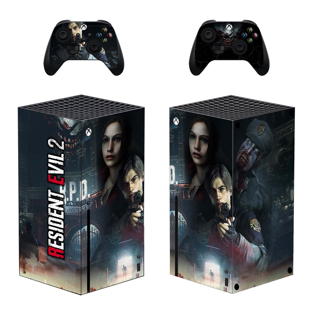 Resident Evil 2 decal skin sticker for Xbox Series X console with controllers