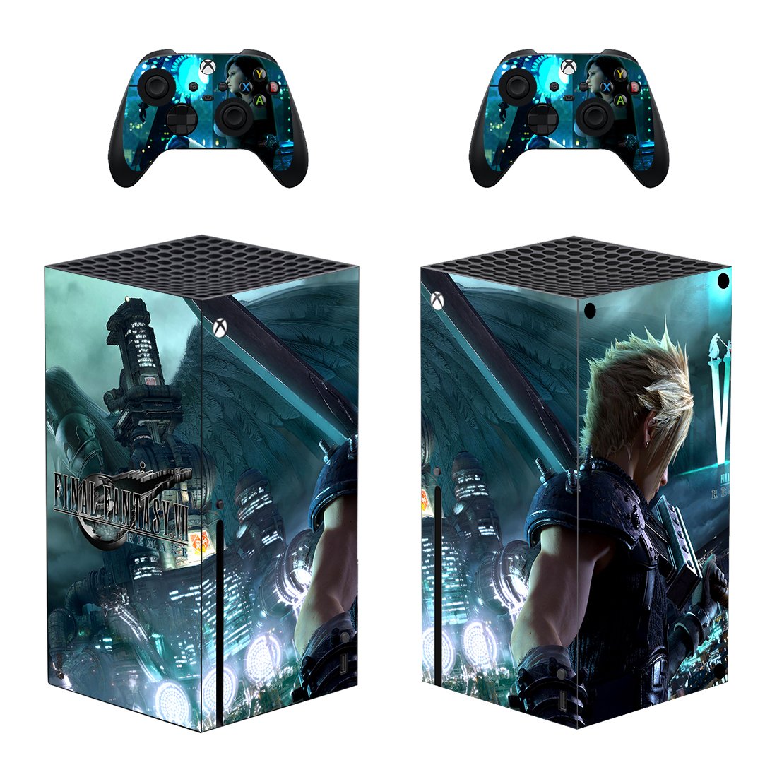 Final Fantasy 7 decal skin sticker for Xbox Series X console with controllers