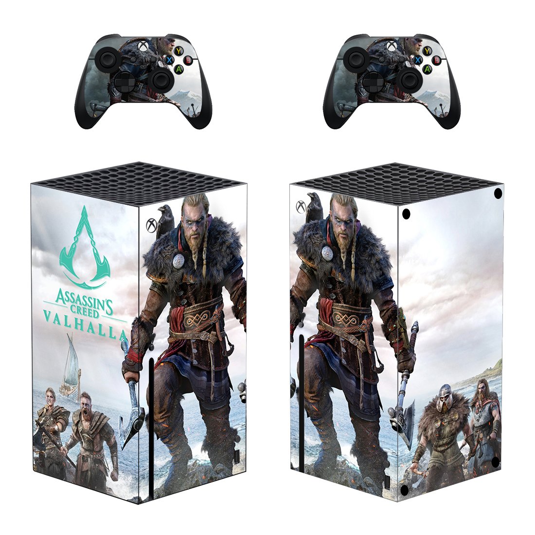 Assassin's Creed Valhalla decal skin sticker for Xbox Series X console with controllers