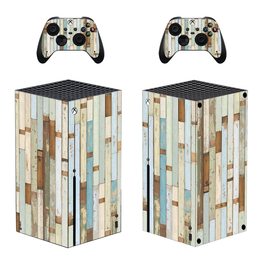 Wood Board decal skin sticker for Xbox Series X console with controllers