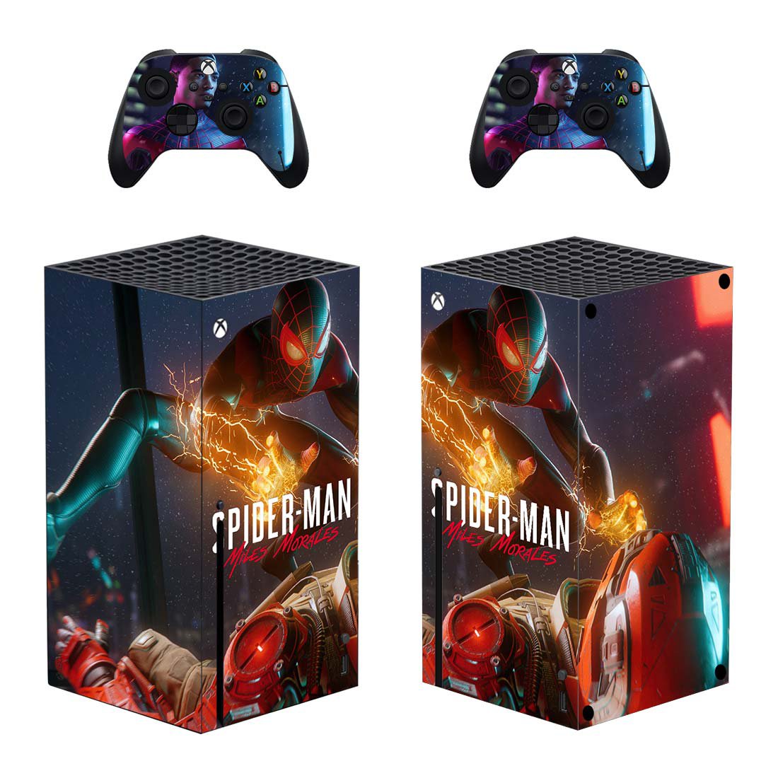 Spider Man decal skin sticker for Xbox Series X console with controllers