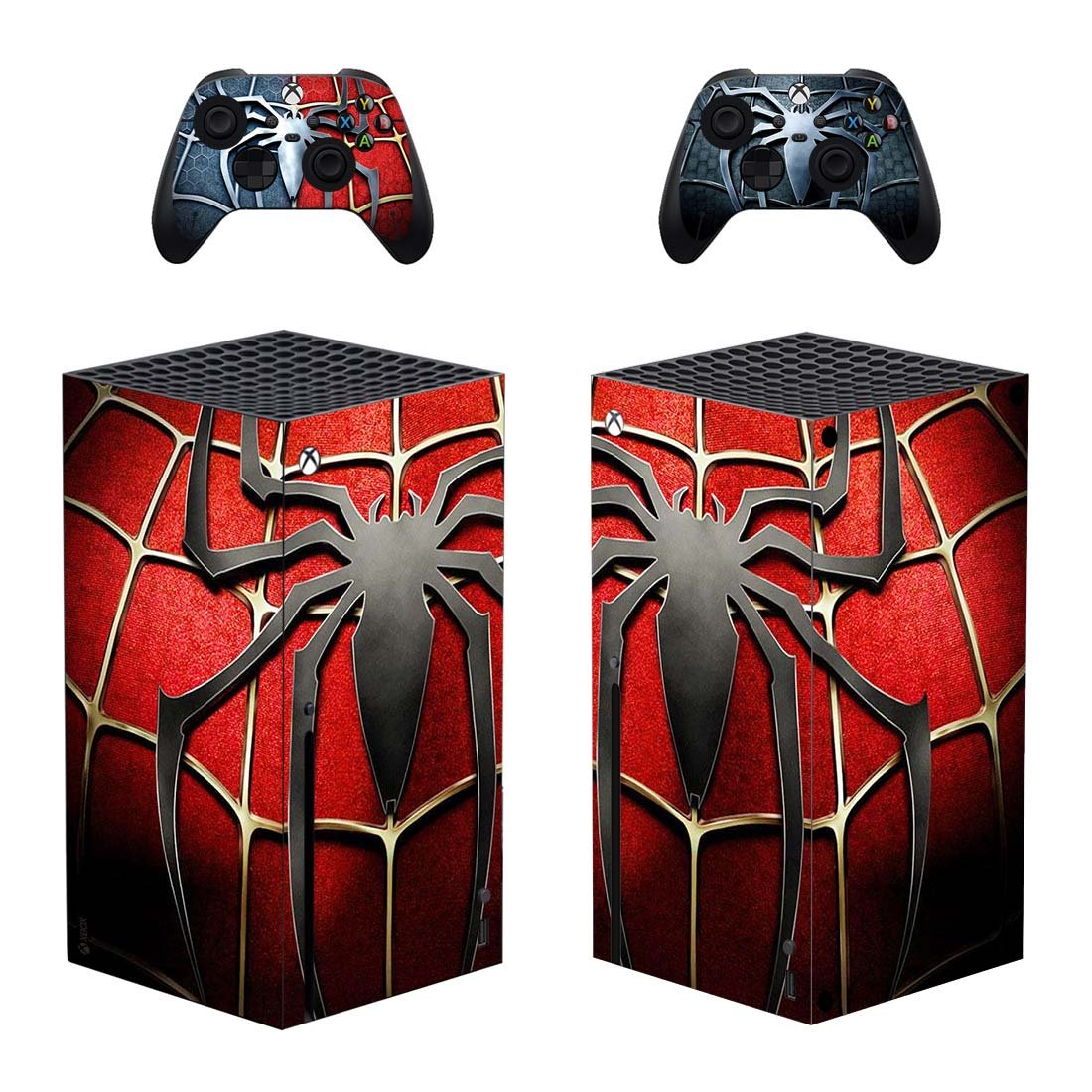Spider Man decal skin sticker for Xbox Series X console with controllers