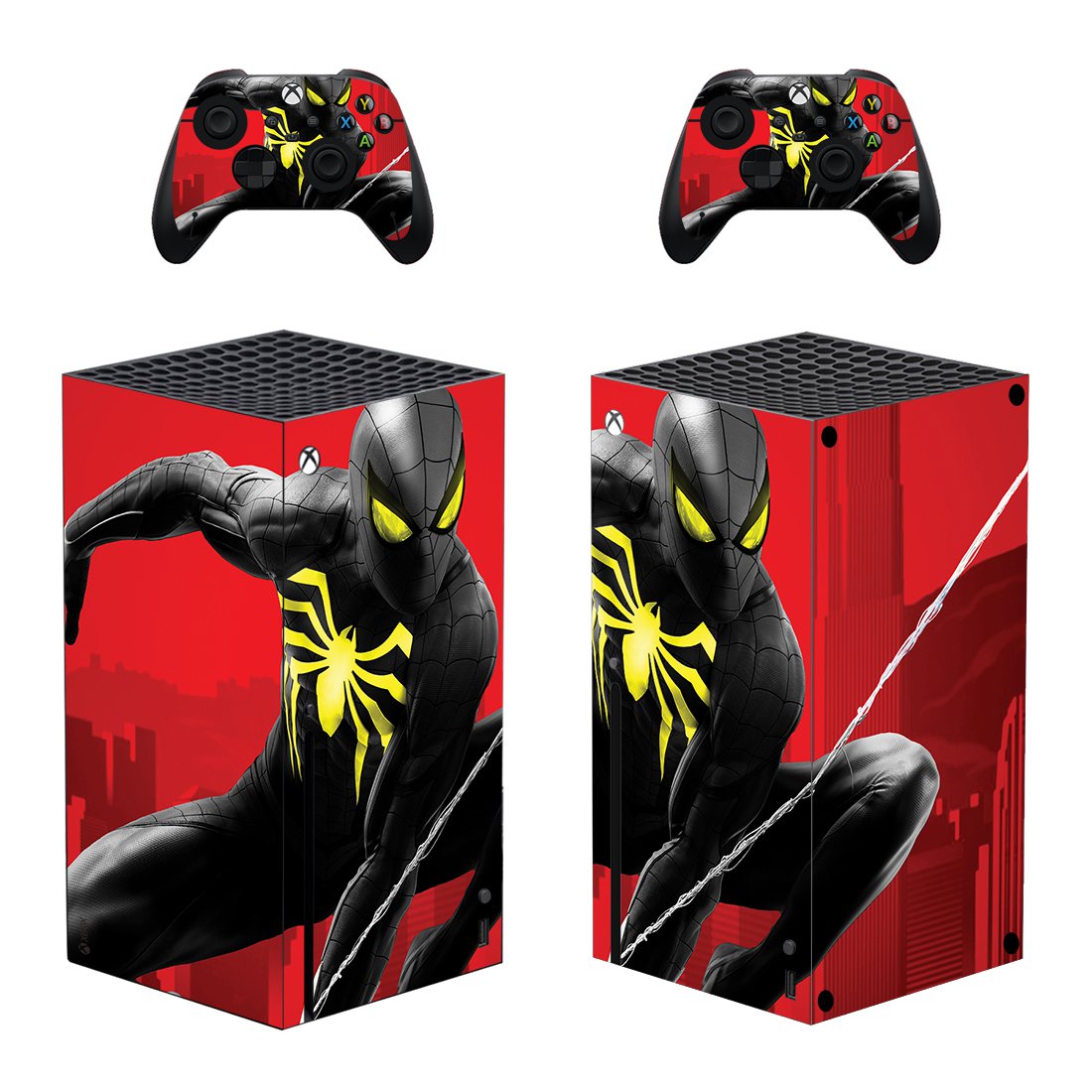 Spider Man decal skin sticker for Xbox Series X console with controllers