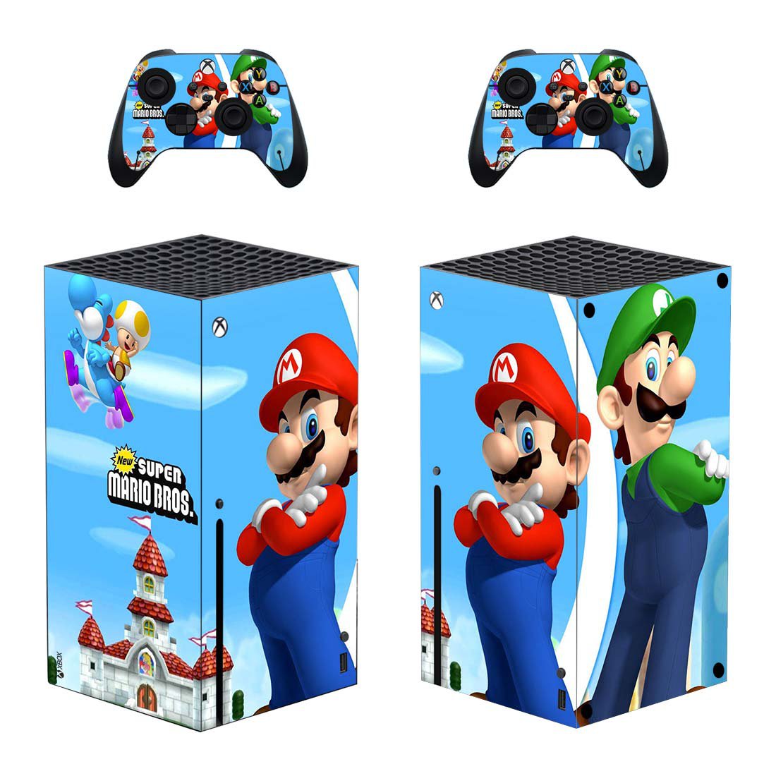 Super Mario decal skin sticker for Xbox Series X console with controllers