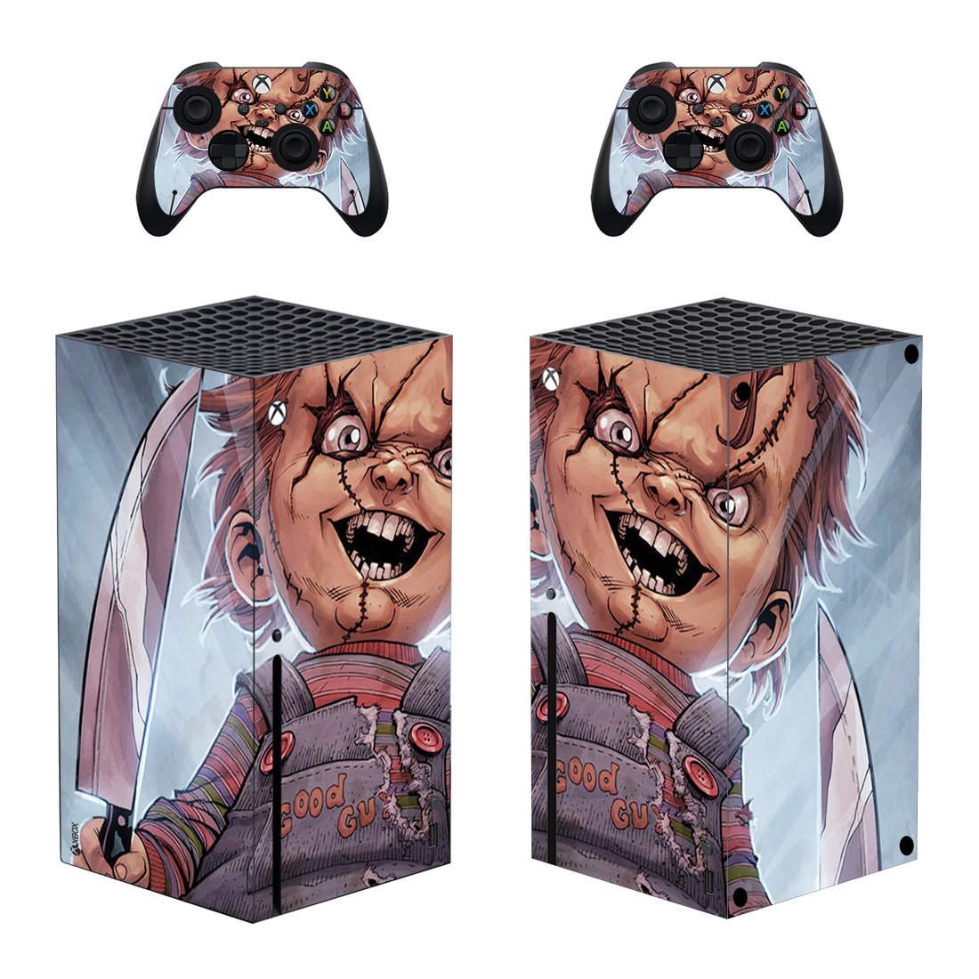 Chucky decal skin sticker for Xbox Series X console with controllers
