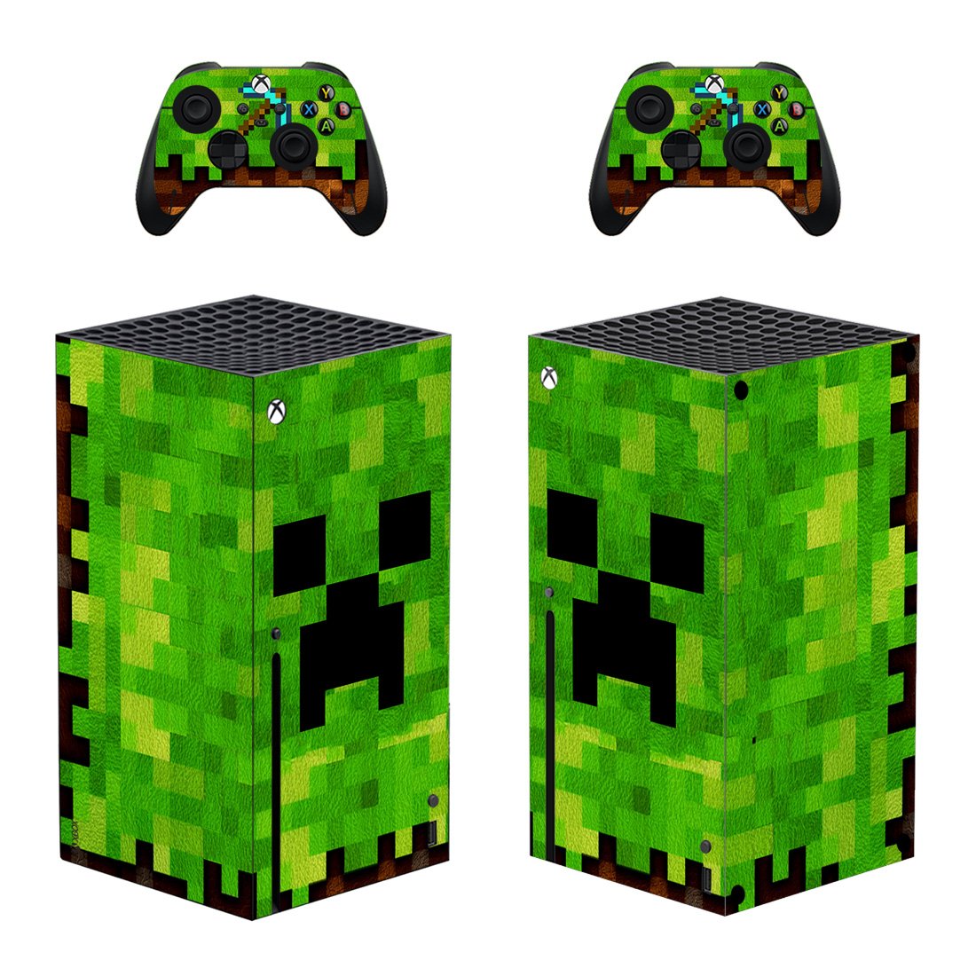 Minecraft decal skin sticker for Xbox Series X console with controllers