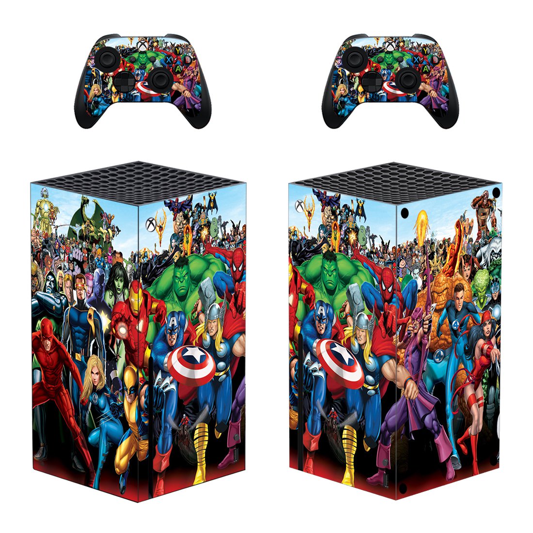 Avengers decal skin sticker for Xbox Series X console with controllers