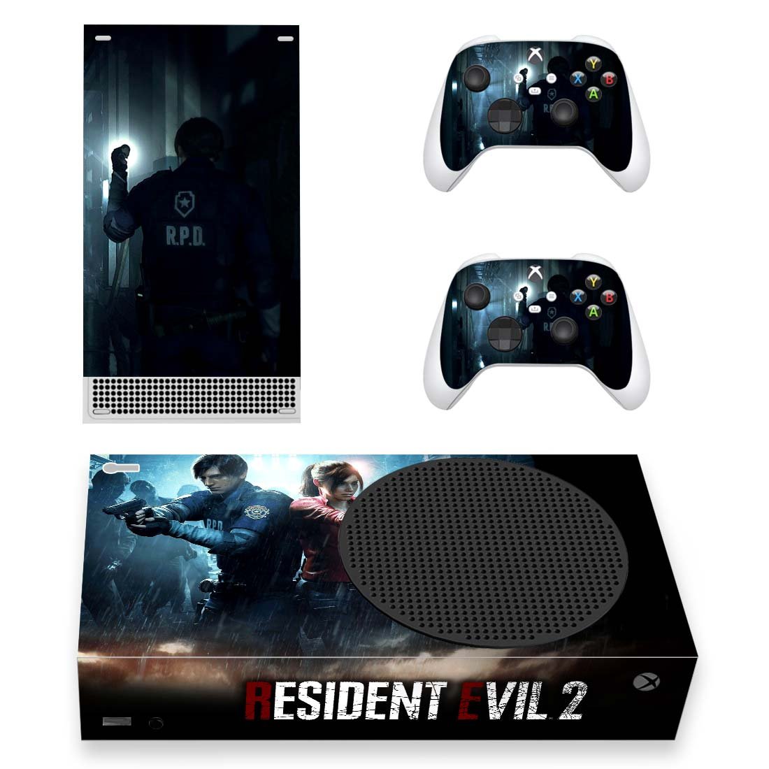 Resident Evil 2 decal skin sticker for Xbox Series S console with controllers