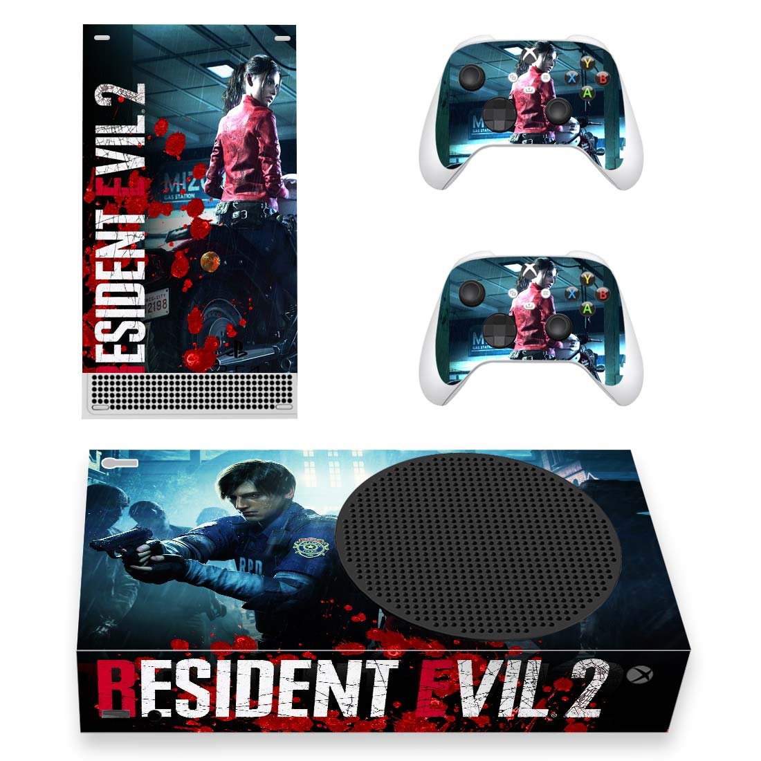 Resident Evil 2 decal skin sticker for Xbox Series S console with controllers