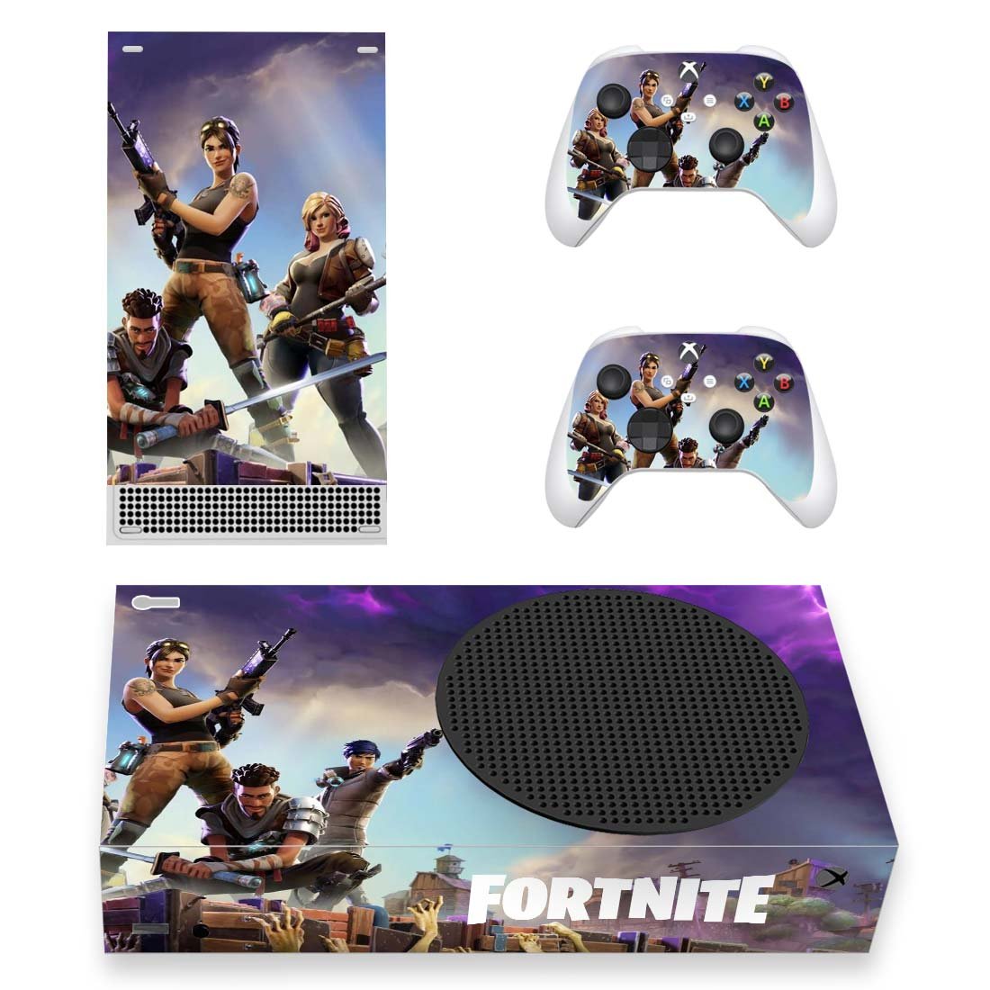 Fortnite decal skin sticker for Xbox Series S console with controllers